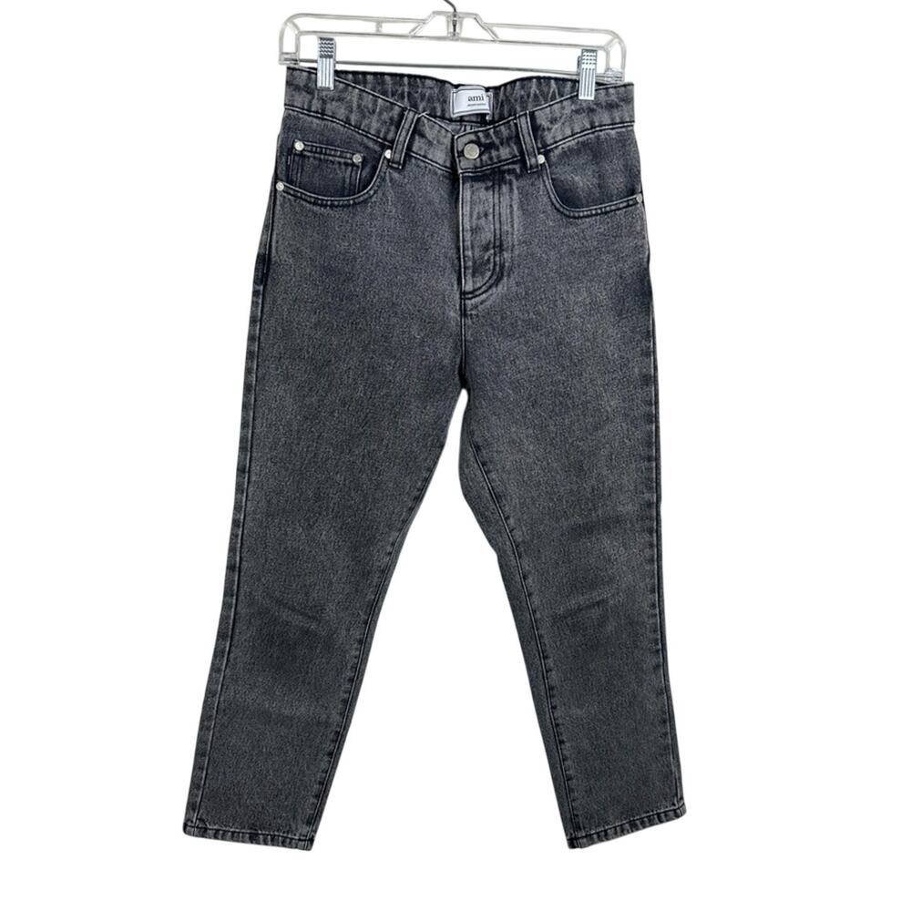 AMI Alexandre Mattiussi Cropped Straight Jeans Gray Wash Button Fly Size 28 EUC